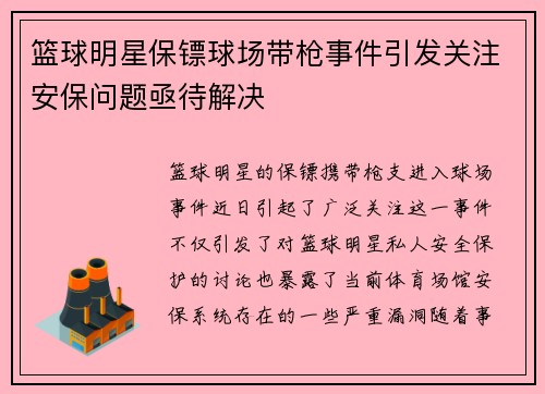 篮球明星保镖球场带枪事件引发关注安保问题亟待解决